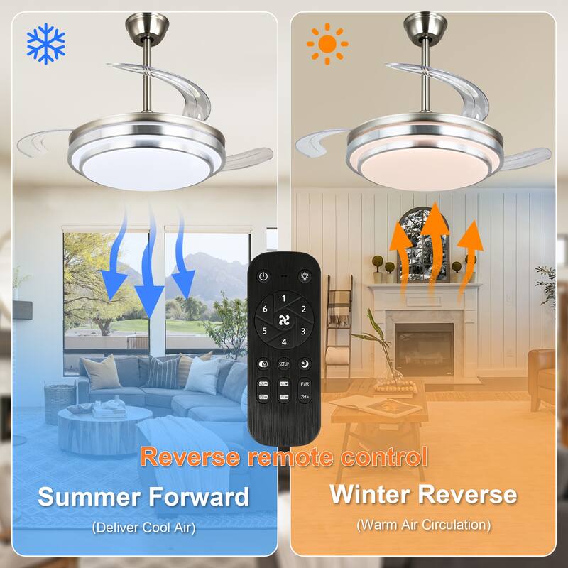 Cusp Barn 42 Inch Retractable Ceiling Fan with Lights, Modern Silent DC Motor 6 Speeds Chandelier Ceiling Fan for Bedroom