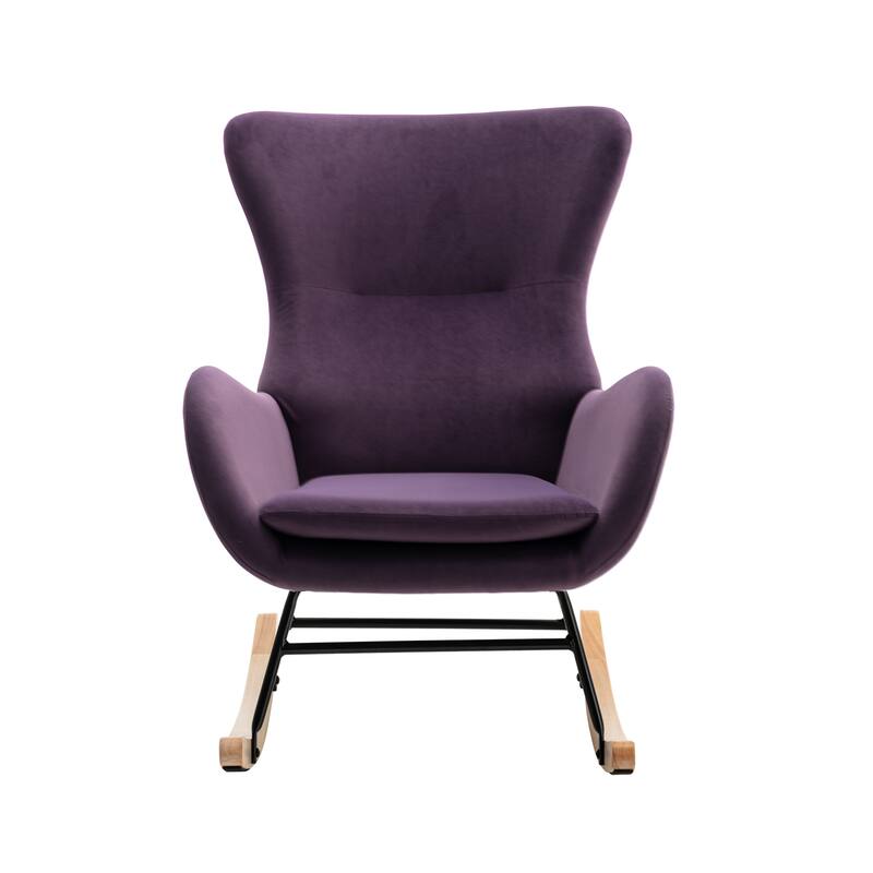 High Back Velvet Rocking Chair With Padded Seat And Armrests