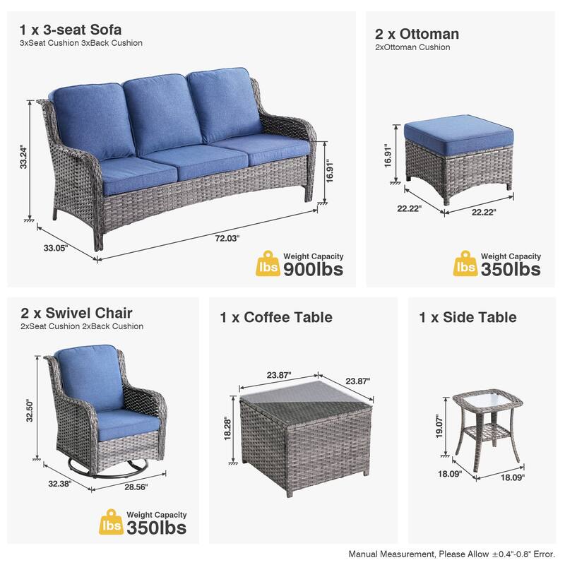 OVIOS 7-piece Patio Wicker Swivel Chairs Set