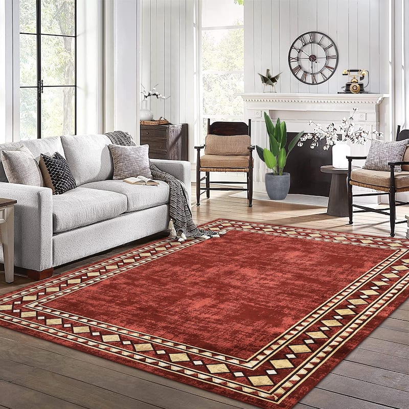 Garvee Machine Washable Rug Modern Bordered Area Rugs