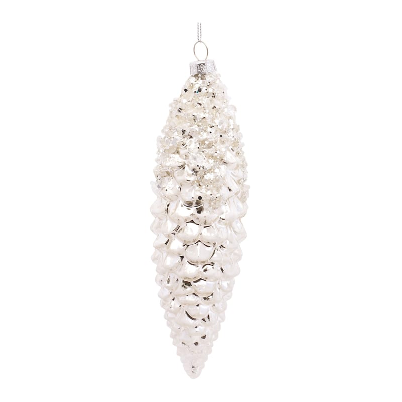 12ct White Pinecone Christmas Drop Ornaments 7.25"