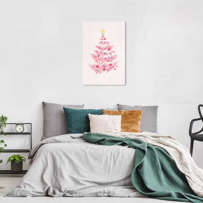 Wynwood Studio Canvas Holiday and Seasonal Xmas Tree Candy Ornaments Pink Modern & Contemporary Wall Art Canvas Print - 16 x 24