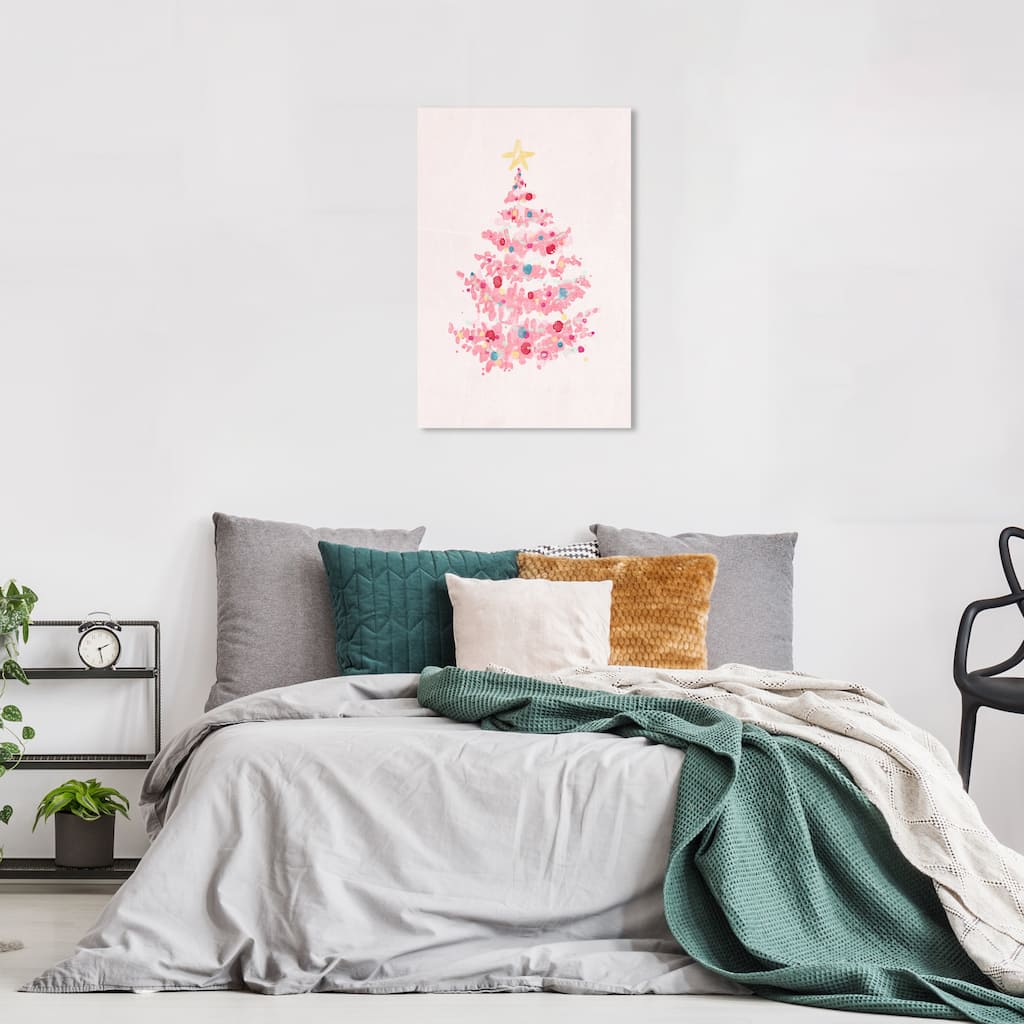 Wynwood Studio Canvas Holiday and Seasonal Xmas Tree Candy Ornaments Pink Modern & Contemporary Wall Art Canvas Print