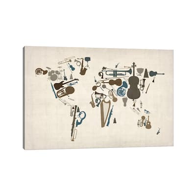 iCanvas "Musical Instruments Map of the World" by Michael Tompsett Canvas Print