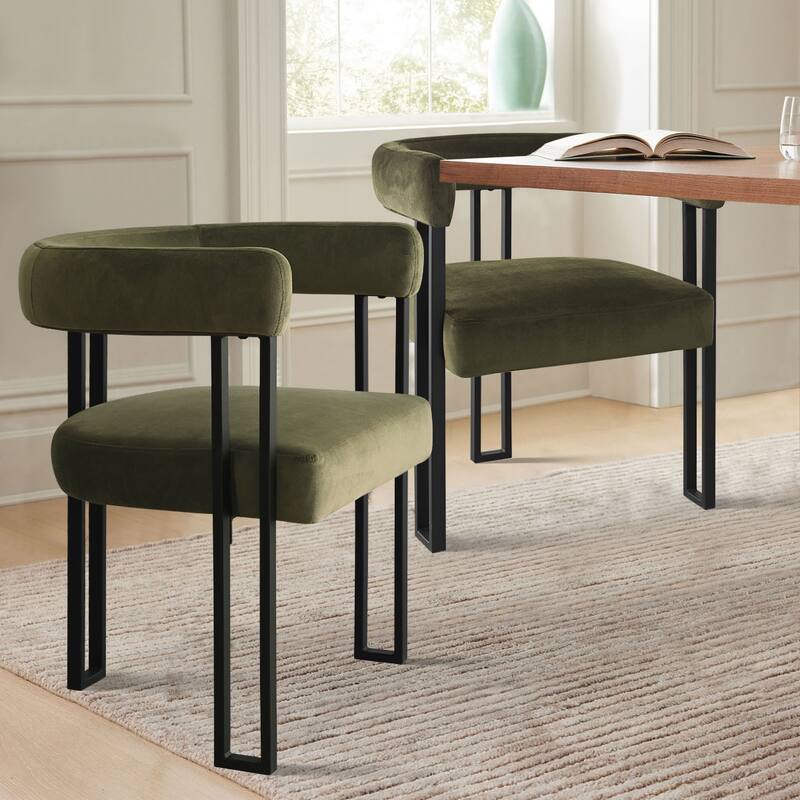 Modern Velvet Upholstered Dining Armchairs with Black Metal Legs (Set of 2/4/6)