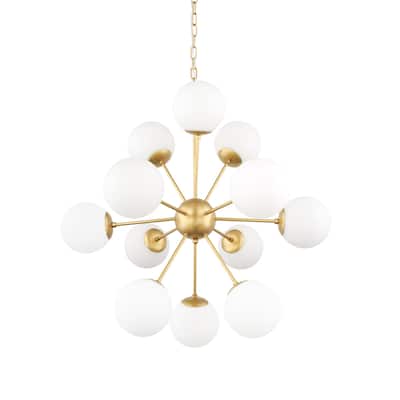 Barbara Brushed Gold Metal w/ Frosted Glass Globes 11-Light Chandelier - 31.5L x 31.5W x 31.5H