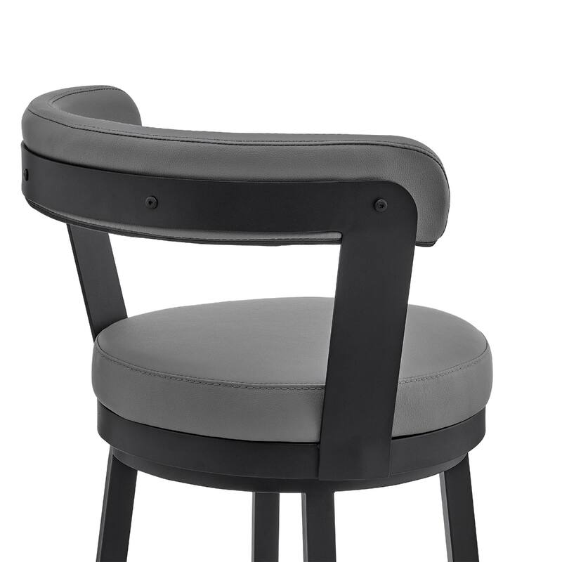 Contemporary 26 Inch Swivel Bar Stool with Footrest Grey Seat and Black Frame for Kitchen Use - 36”H x 17”W x 19”D