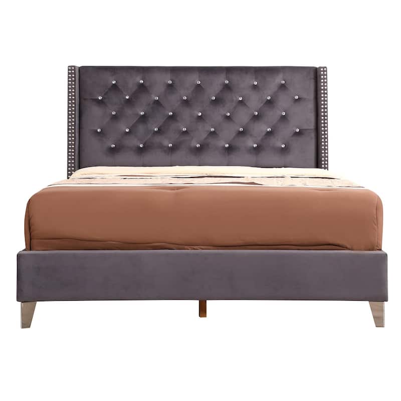 Jeweled Tufted Upholstered Panel Full Bed - 80" - Gray