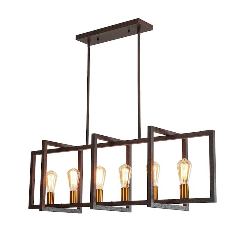 6-Light Black Rectangle Linear Island Pendant Farmhouse