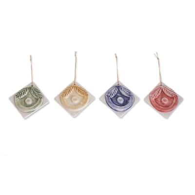 Novica Handmade Multicolored Baskets Ceramic Ornaments (Set Of 4)