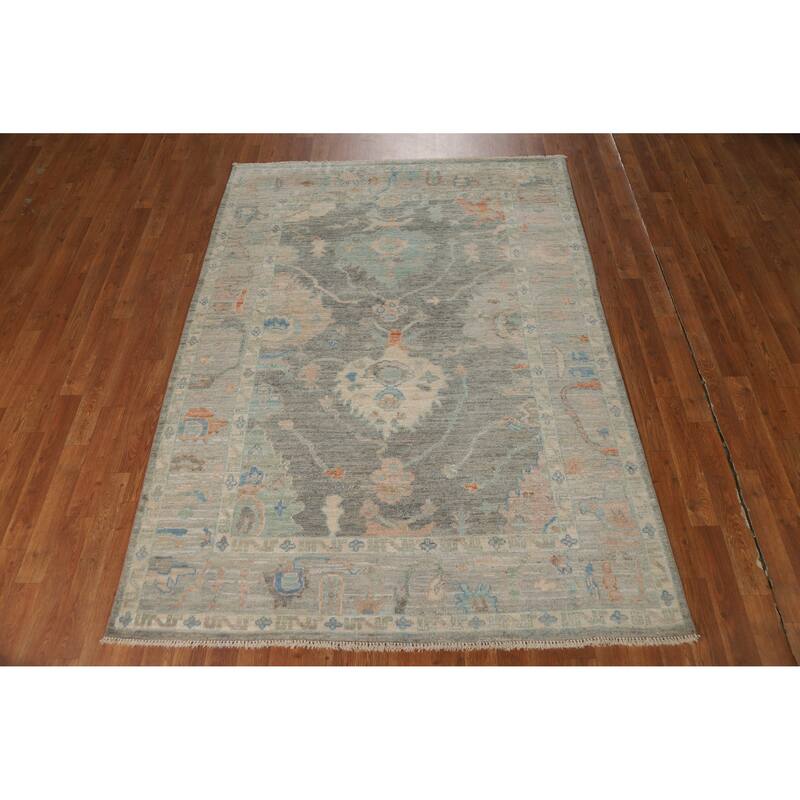 Hand Knotted Oriental 100% Wool Carpet Transitional All-Over Greys & Charcoal Oushak Area Rug - 6' 10'' X 5' 0''