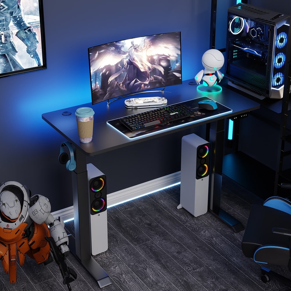 Futzca Height Adjustable Electric Standing Desk Sit Stand Computer Stand up Desk with Splice Board(Black)