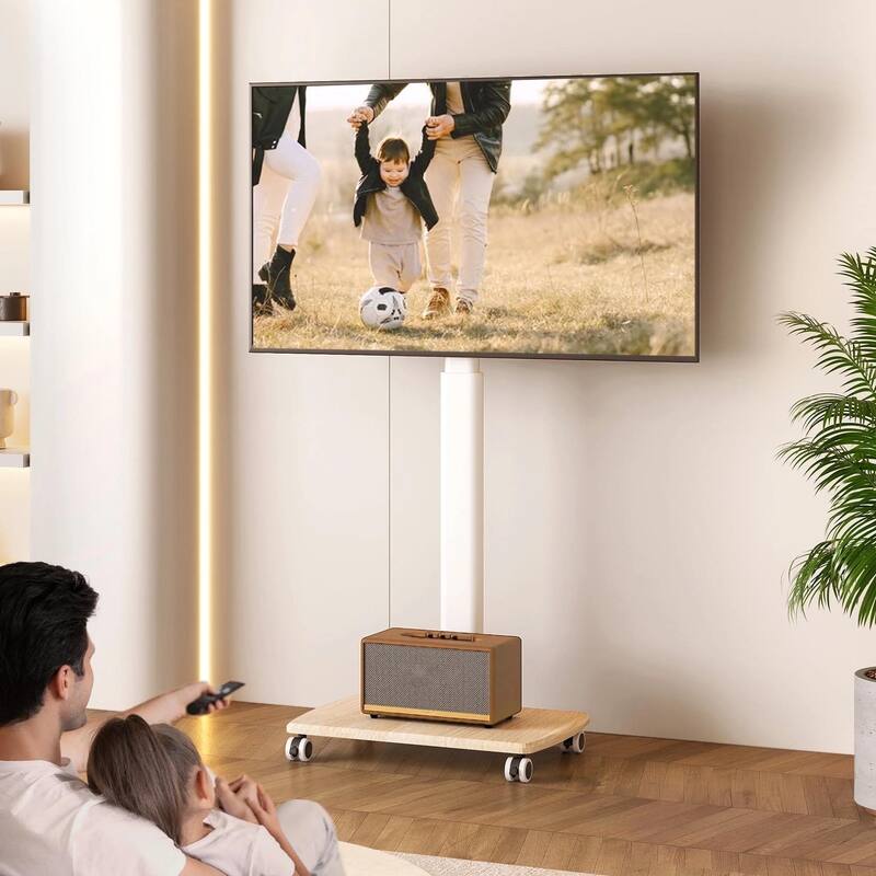 FITUEYES Rolling TV Floor Stand for 32 - 70 Inch TVs, with Upgraded 360° rotating wheels,Hold up to 88 lbs - White