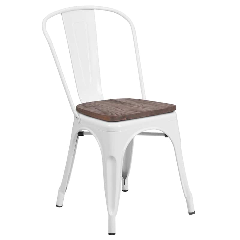 Industrial Metal and Wood Stackable Chair - 18"W x 20"D x 33"H - 18"W x 20"D x 33"H - White