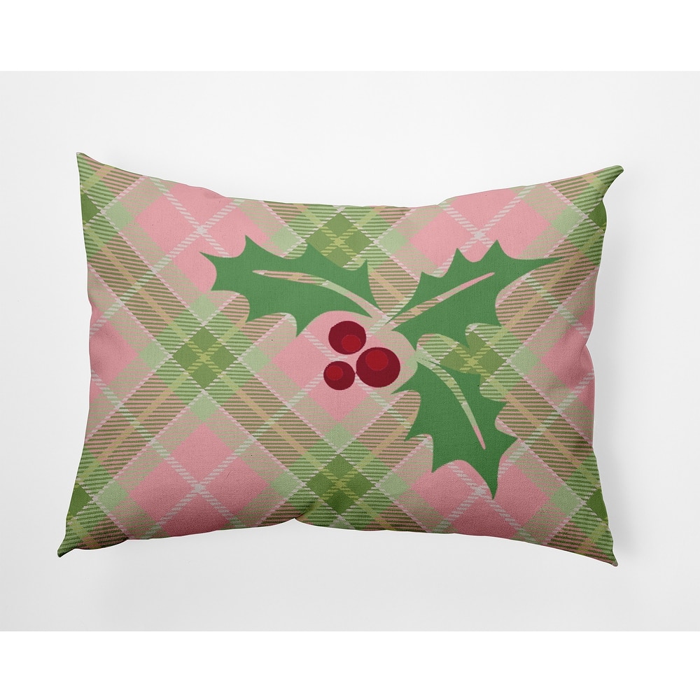 Holly on Plaid Christmas/Winter Accent Pillow