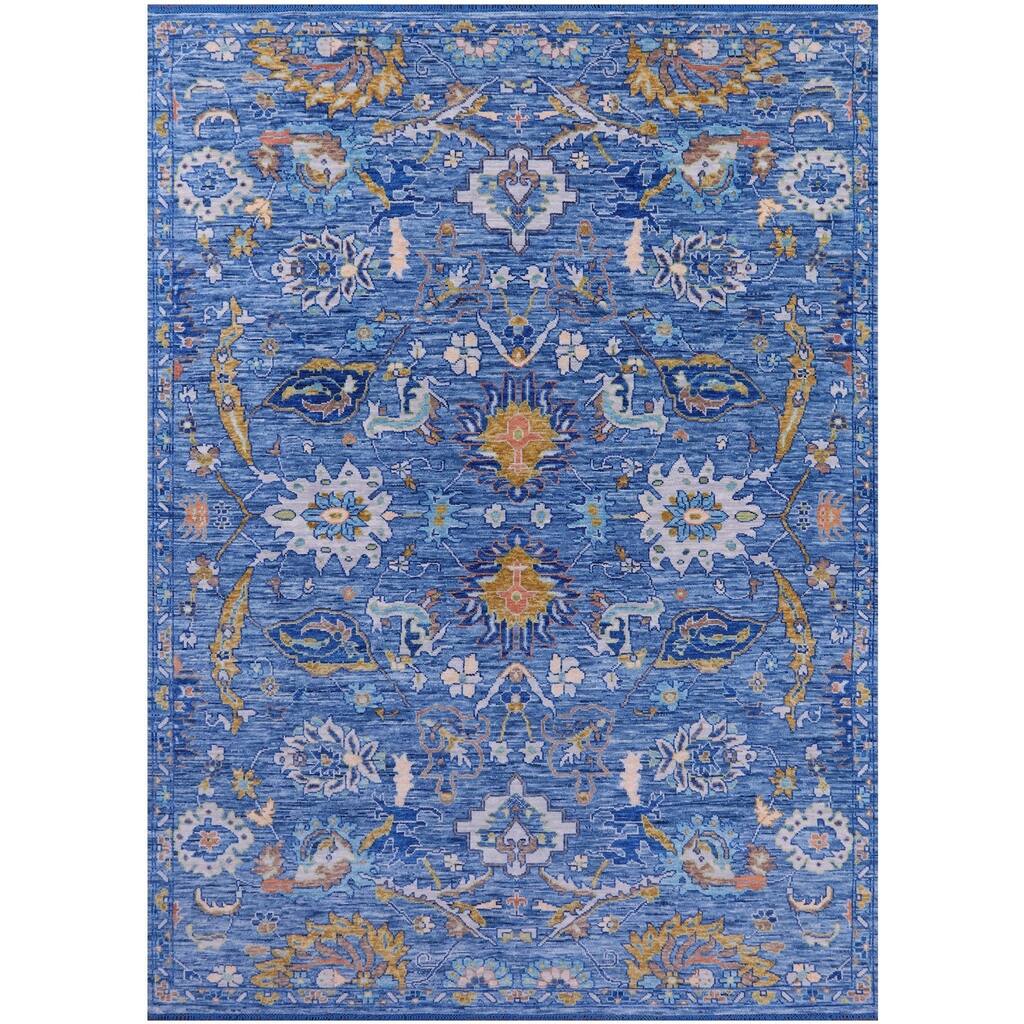 Golden Nile Blue Turkish Oushak Hand Knotted Wool Rug - 8' 10" X 12' 5"