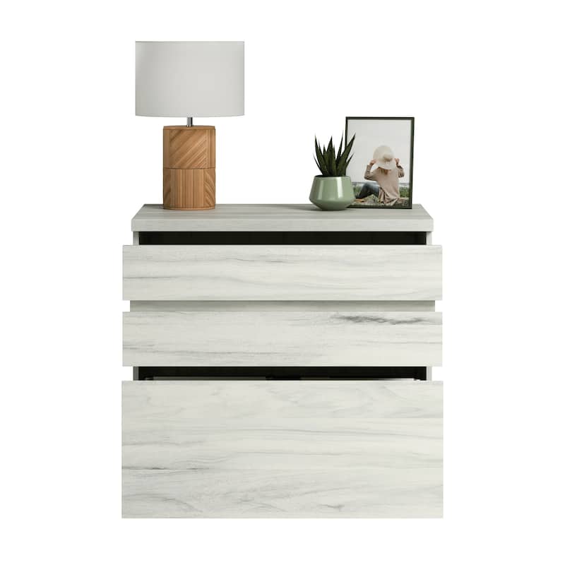 Wood Lateral File with Large Drawers, Off White and Gray