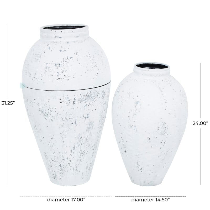 Metal Tall Distressed Pot Floor Vase - Set of 2 White - Roche River Decor - 17"W x 17"L x 31"H