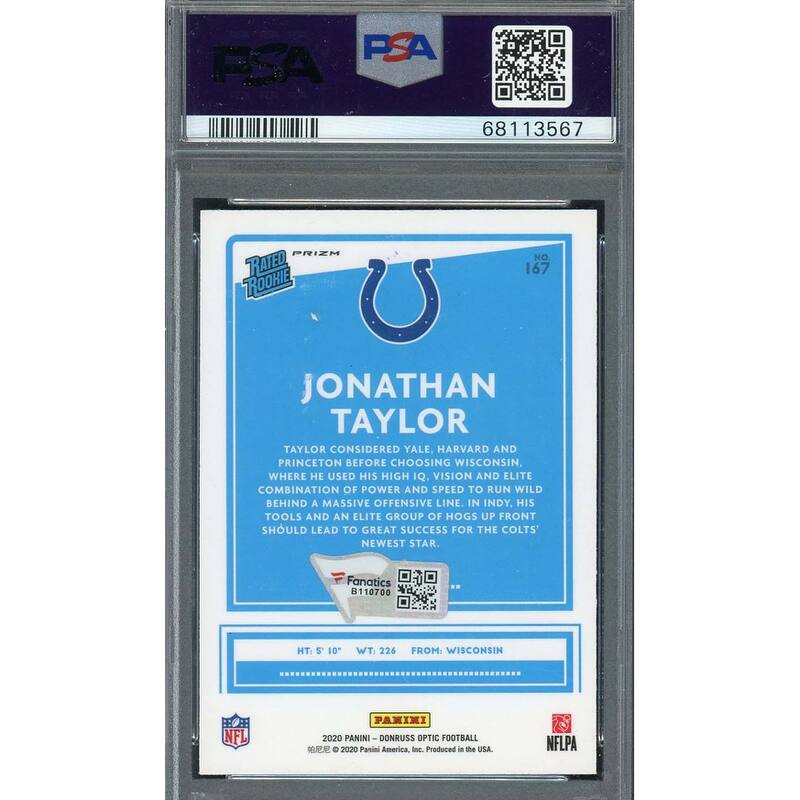 Jonathan Taylor 2020 Panini Optic Blue Hyper Rookie Card #167 Auto PSA 10 C - 8'6" x 11'6"