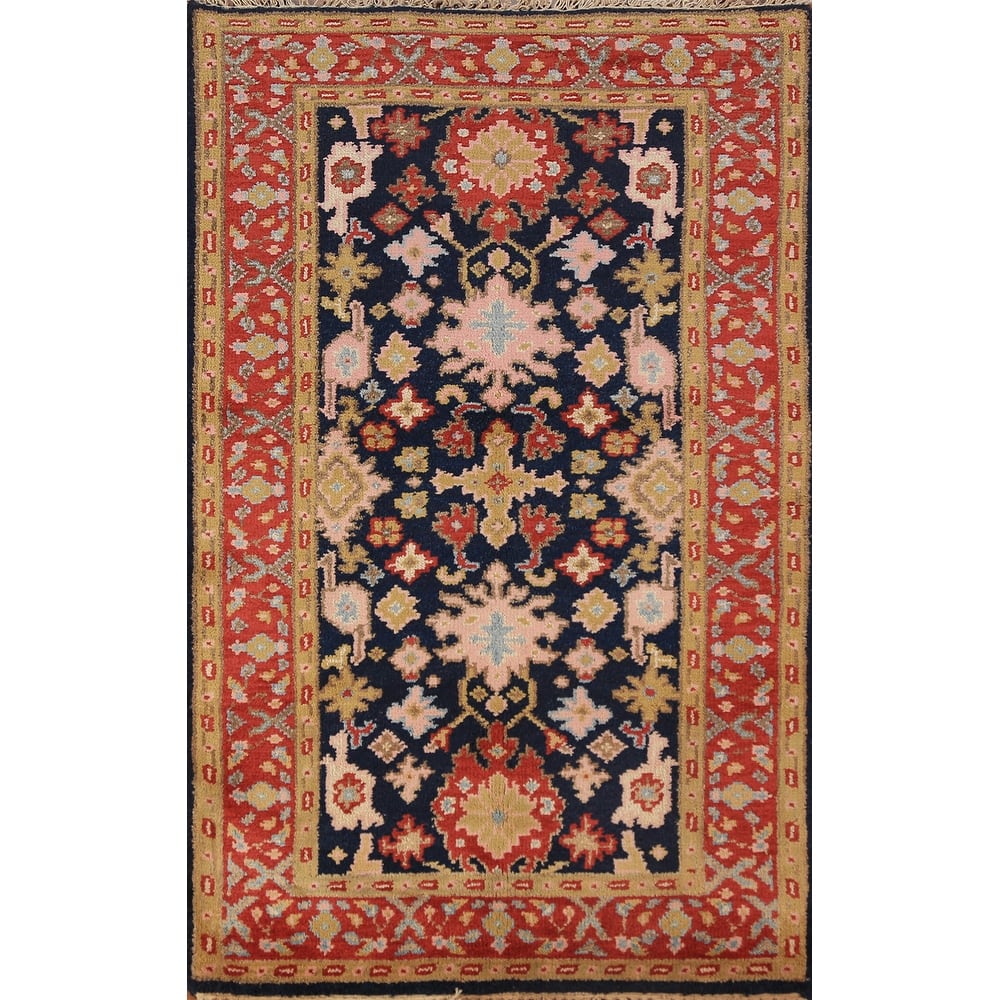 Navy Blue Oushak Indian Foyer Rug Handmade Wool Carpet - 3'0"x 5'3"