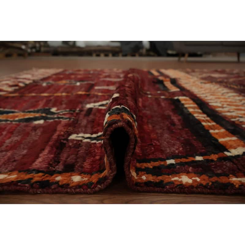Hand Knotted Oriental 100% Wool Carpet Modern Tribal Red Moroccan Area Rug - 9' 8'' X 6' 10''
