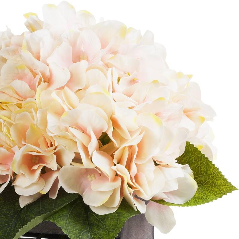 Enova Home Artificial Silk Hydrangea Fake Flowers Arrangement in Wood Planter for Home Office Wedding Decoration