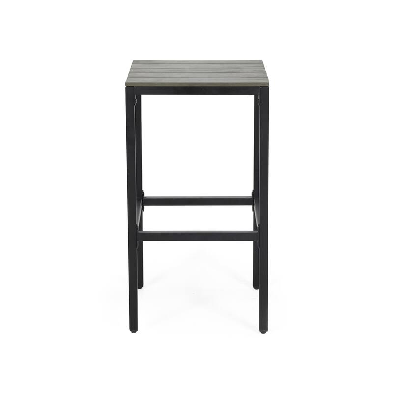 Roomfitters 2-Piece Outdoor Metal Bar Stools, Industrial Patio Backless Counter Height Chairs with Wood Slat Top, Black+Grey