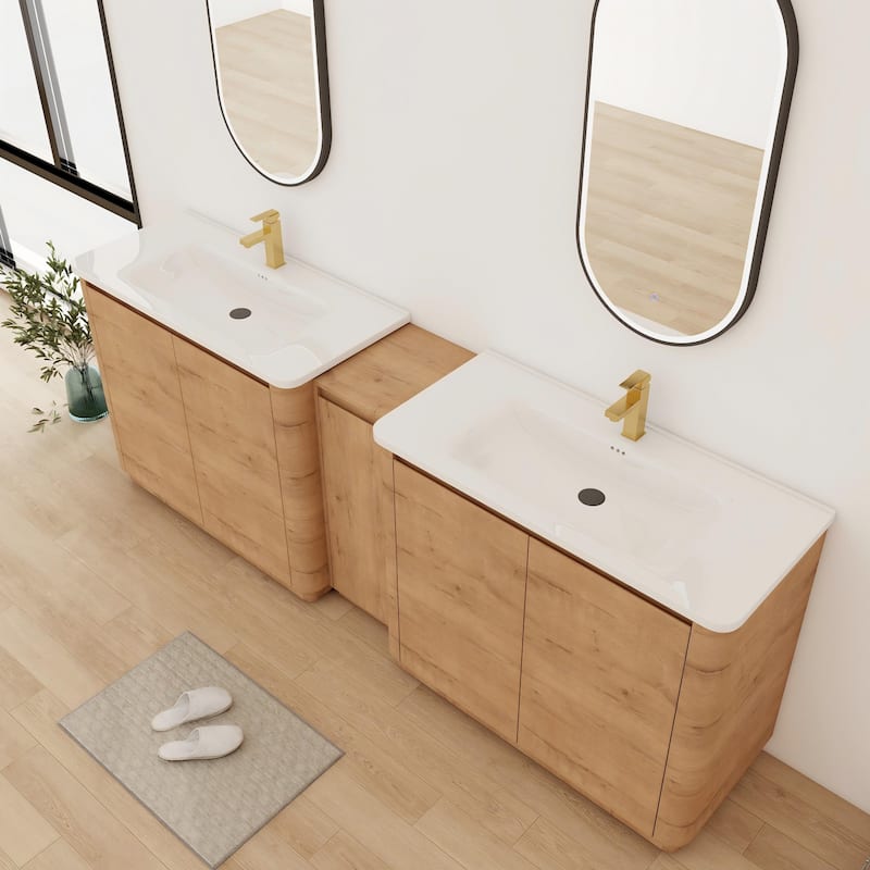 Bathroom Vanity With Sink In 36/40/48/52/60/64/84/92 Inch, Freestanding Bathroom Vanity With Doors and Adjustable Shelf