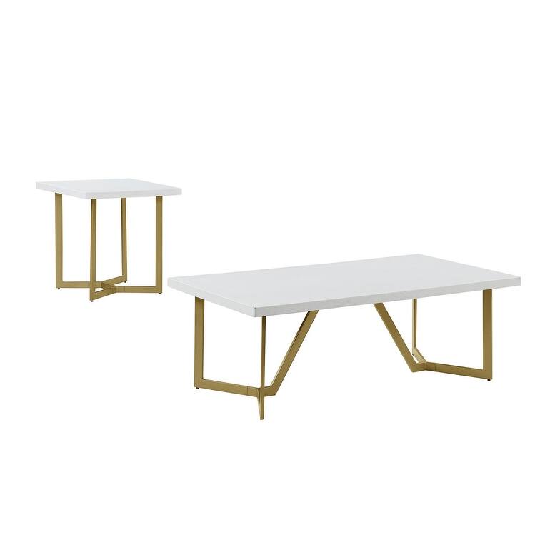 Best Quality Wood Top Coffee Table Sets (4pc, 3pc, 2pc, 1pc) - 8' x 10' - White - Gold - (C + E)