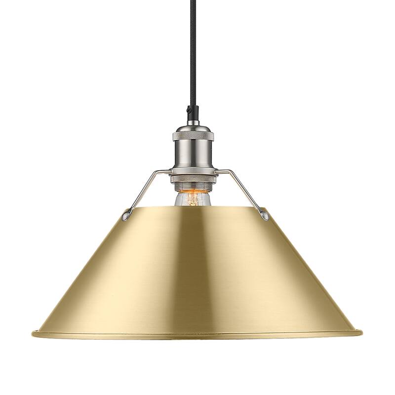 Yep by Golden Lighting Orwell 1-light 14in Pendant in Pewter and Brushed Champagne Brass shade - Silver