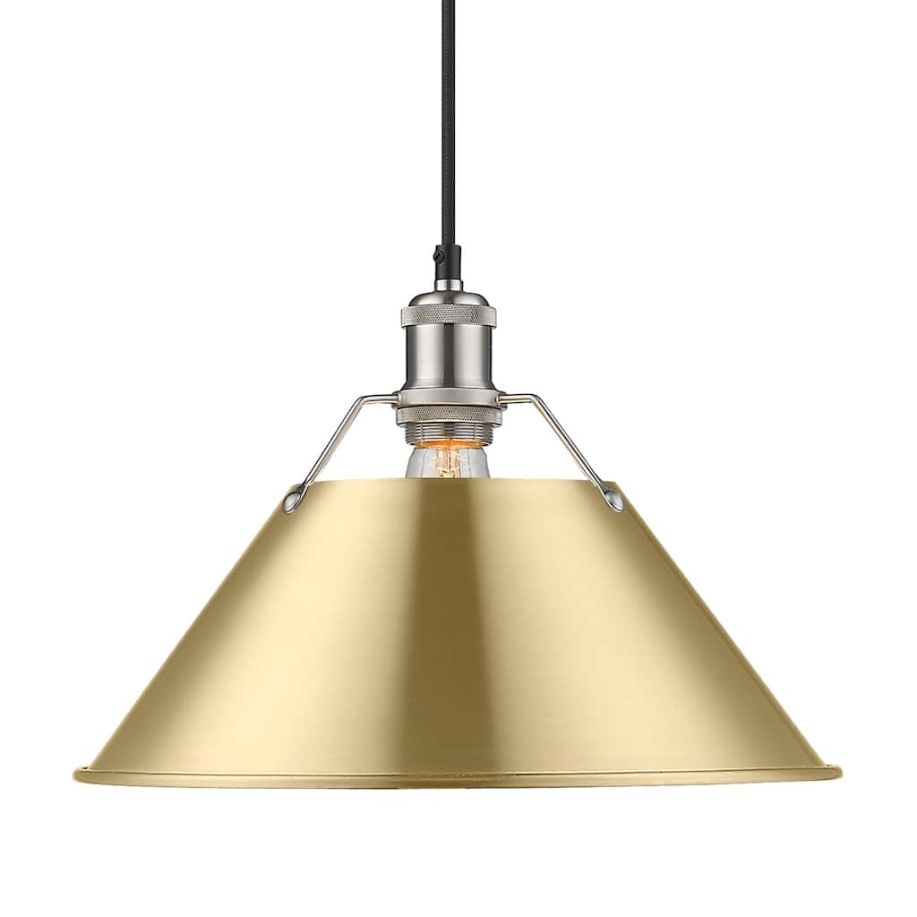Yep by Golden Lighting Orwell 1-light 14in Pendant in Pewter and Brushed Champagne Brass shade - Silver