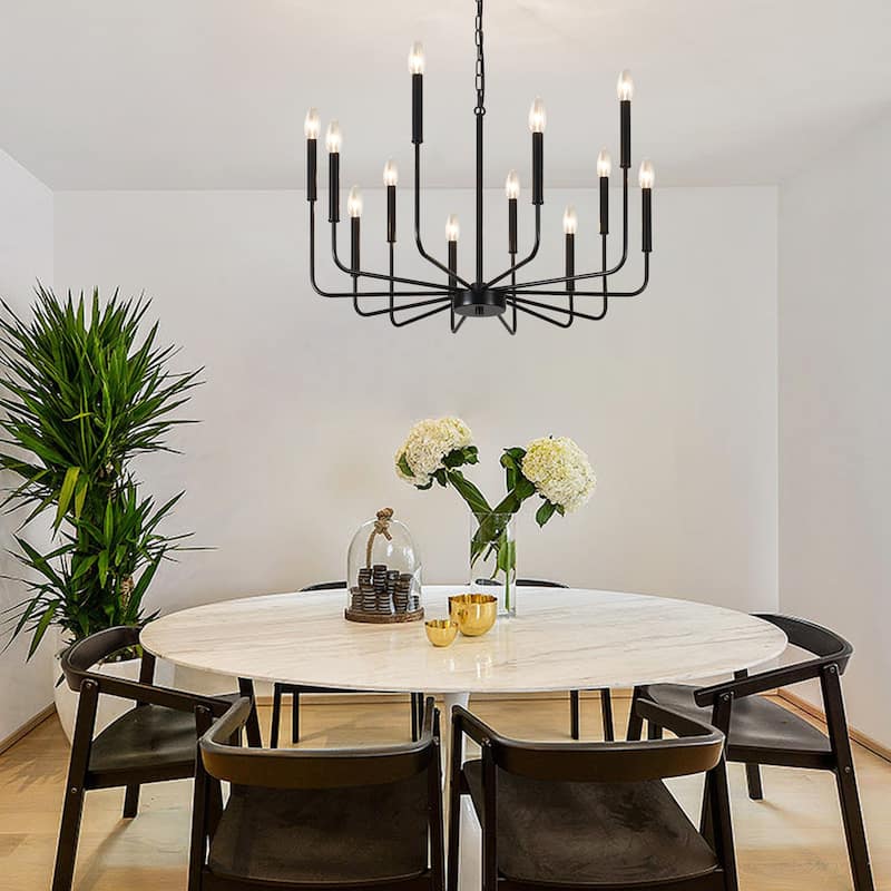 31.29" Wide Farmhouse Chandelier, 12-Light Classic Candle Chandelier for Dining Room Living Room Bedroom Kitchen