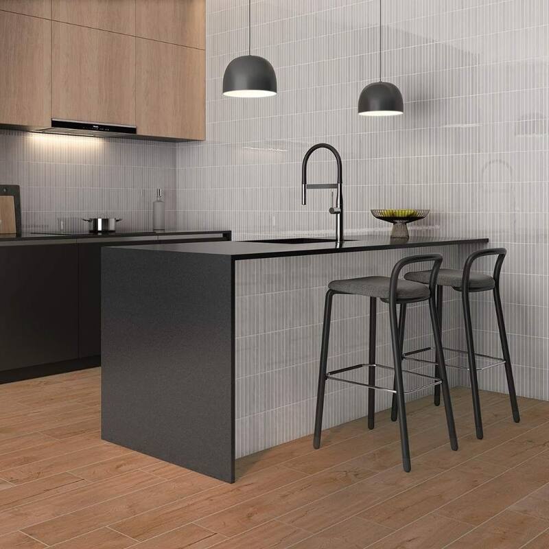 Castilla 14x14 Glossy Porcelain Textured Ribbed Tile - Wall, Backsplash - Case of 12 (15.8 Sq. ft.) - Ash