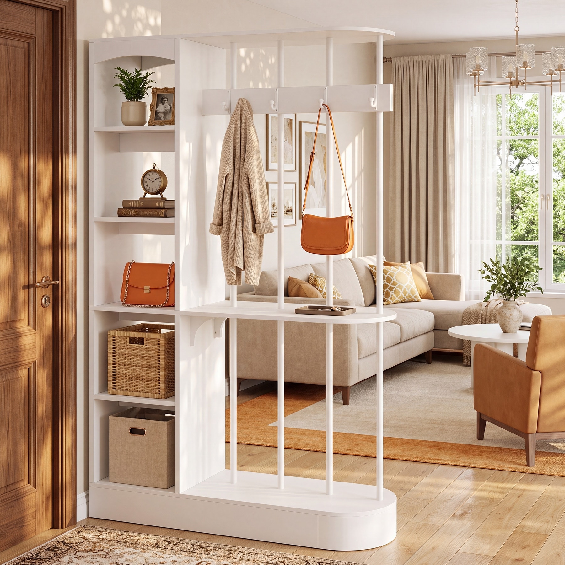 Room Divider with Storage Shelves, 71" Tall White Display Shelf