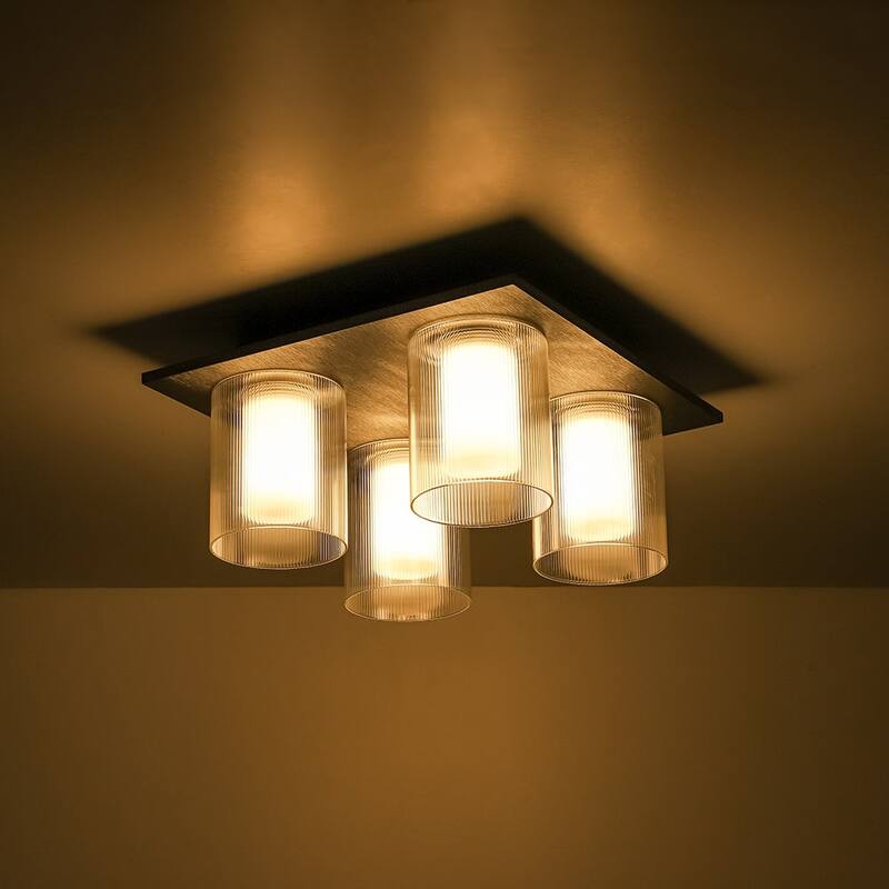 Minimalist 4-Light Dual-layered glass Square Dimmable LED Flush Mount - 13.8in