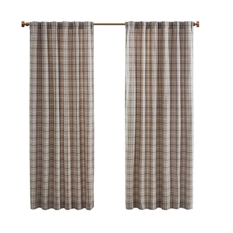 Plaid Rod Pocket and Back Tab Curtain Panel with Fleece Lining