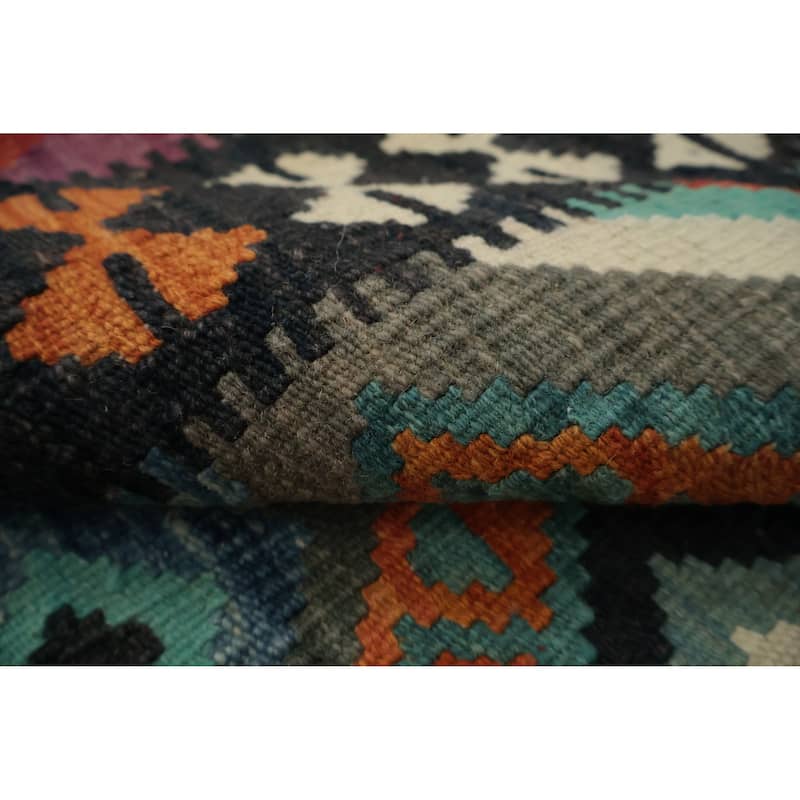 Hand Woven Oriental 100% Wool Carpet Southwestern Geometric Greys & Charcoal Kilim Area Rug - 4' 11'' X 3' 9''