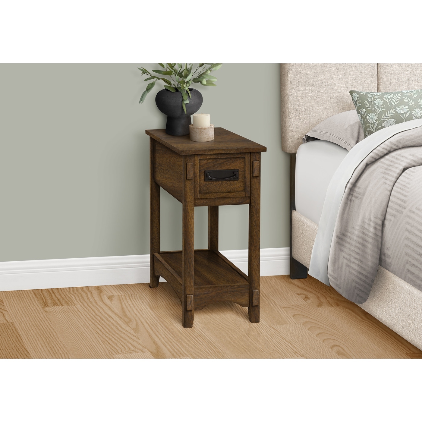 Transitional Narrow Accent Table with Storage Drawer for Bedroom