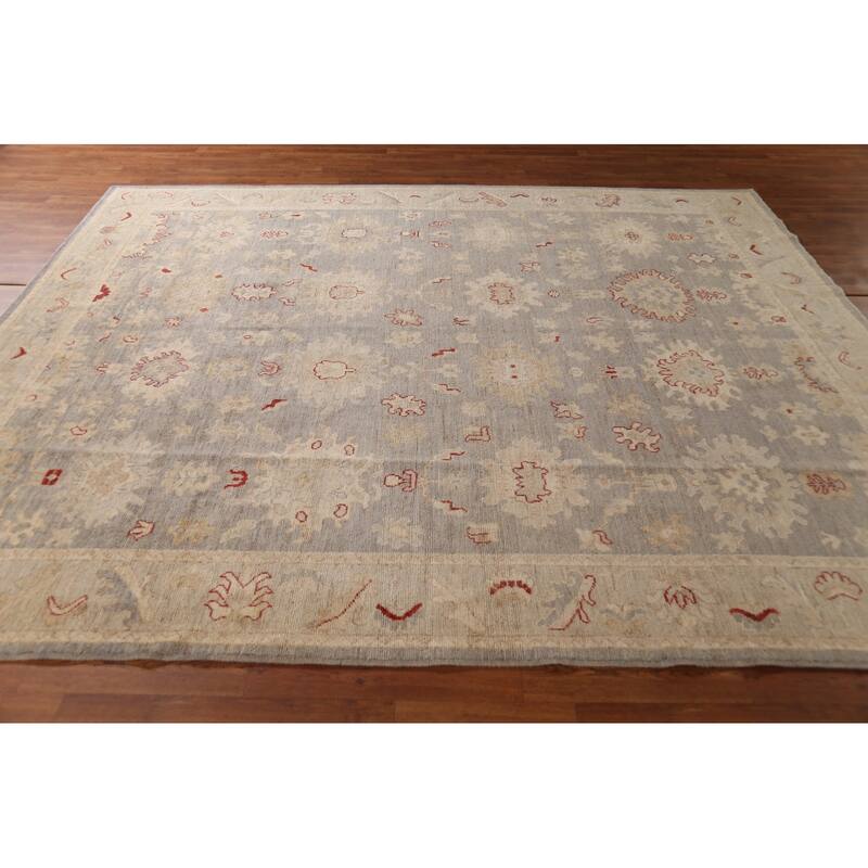 Vegetable Dye Oushak Turkish Area Rug Handmade Grey Wool Carpet - 8'4"x 9'11"