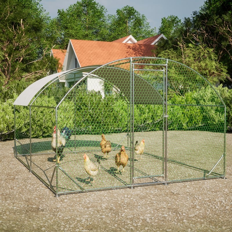 Large Walk-In Metal Chicken Coop – Dome-Shaped Poultry Run with Waterproof & UV-Resistant Cover, Heavy-Duty 1" Tube Frame .
