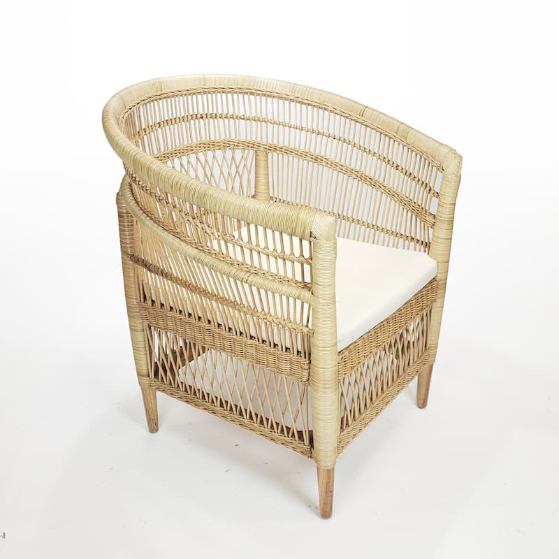 Symka Curved Back Woven Rattan Armchair with Padded Seat
