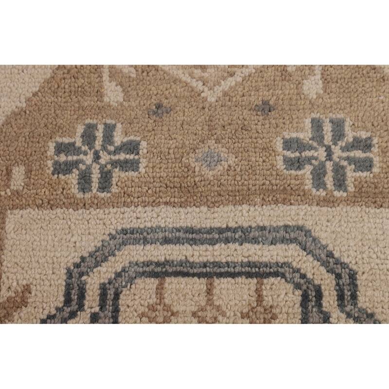 Geometric Khotan Indian Area Rug Hand-Knotted Beige Wool Carpet - 8'10" x 11'10"