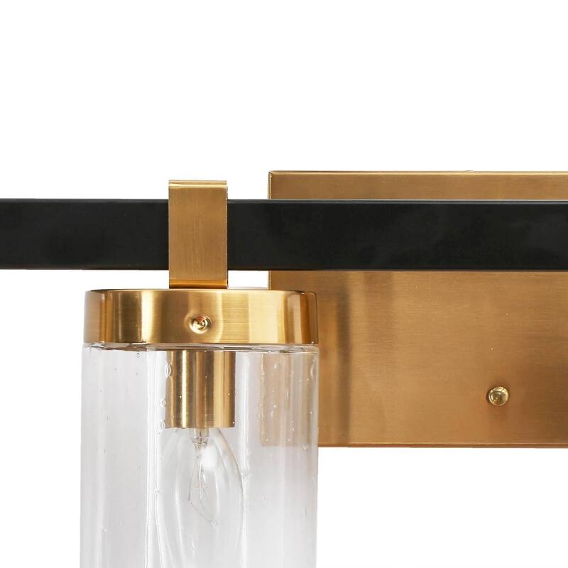 Yilia Modern Black Gold 4-Light Linear Bathroom Vanity Light Glass Wall Lighting - 28" L x 5" W x 8.5" H