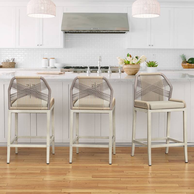 Modern Aluminum Counter Height Bar Stools, Upholstered Counter Stools with Back - 27.5"H