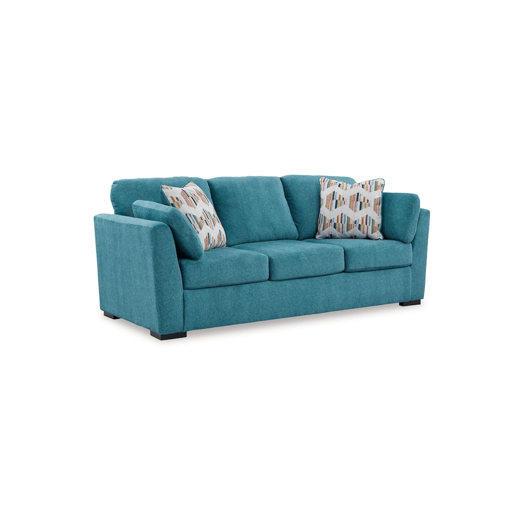 Viena Queen Sofa Sleeper, 2 Accent Bolster Pillows, Teal Faux Velvet