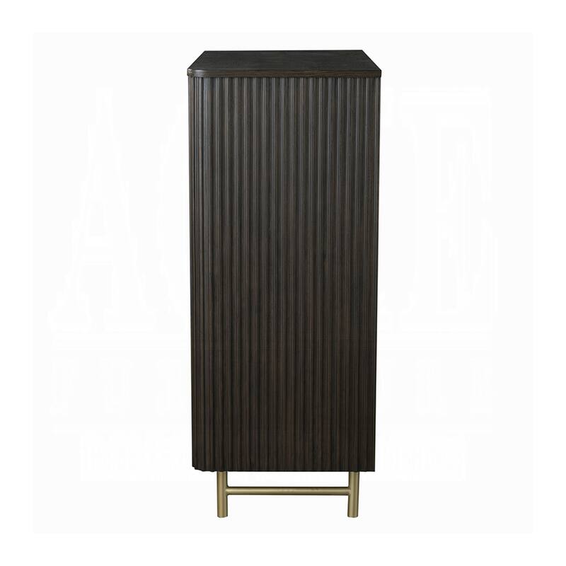 Jeh Tall Dresser Chest, 5 Drawers, Espresso Brown Wood and Gold Metal