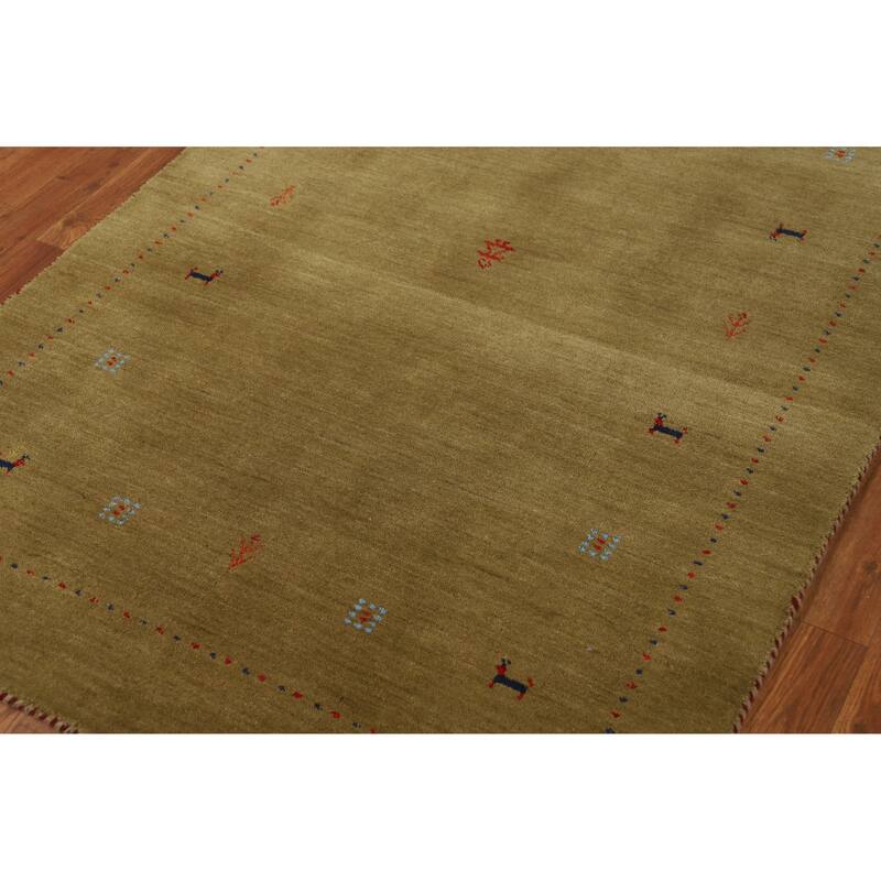 Hand Knotted Oriental 100% Wool Carpet Tribal Animal Pictorial Green Gabbeh Area Rug - 5' 11'' X 3' 11''