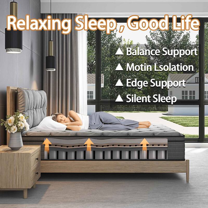 14-inch Hybrid Medium Euro Top Mattress, Pocket Spring Mattress in a Box