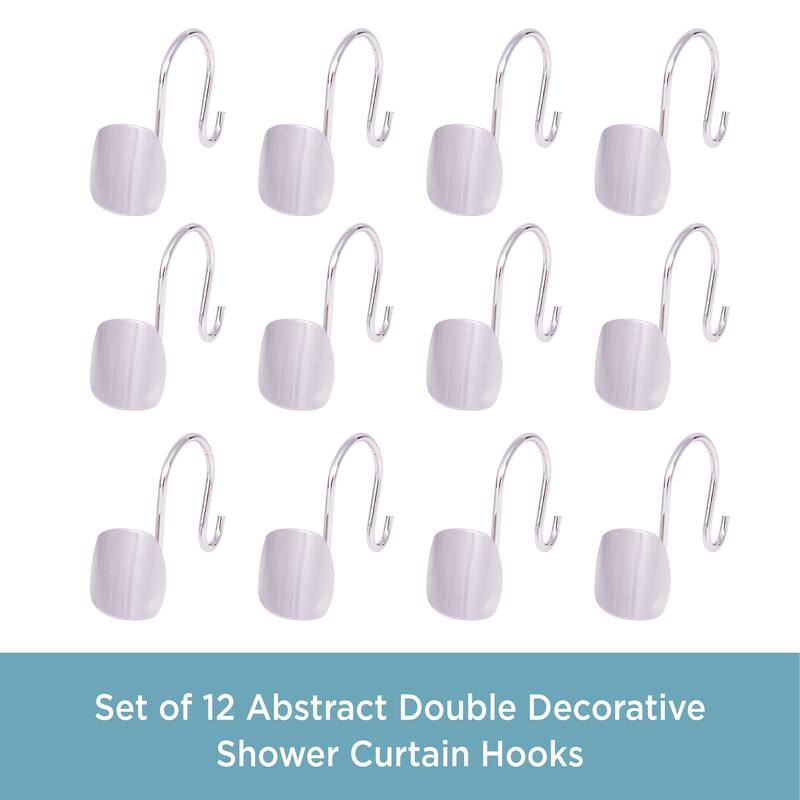 Kenney Abstract Double Decorative Shower Curtain Hooks, Set of 12 - Brushed Nickel
