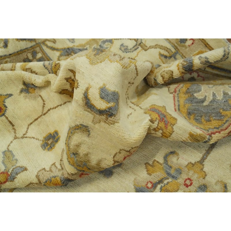 Handmade Floral Oushak Vegetable Dye Large Rug, Floral Geometric Carpet - 13' 8'' X 10' 1''